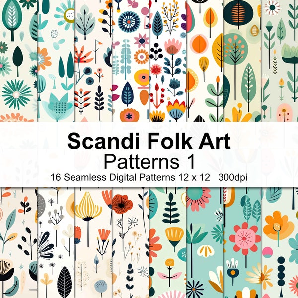 Scandi Folk Art Patterns Digital Paper 1