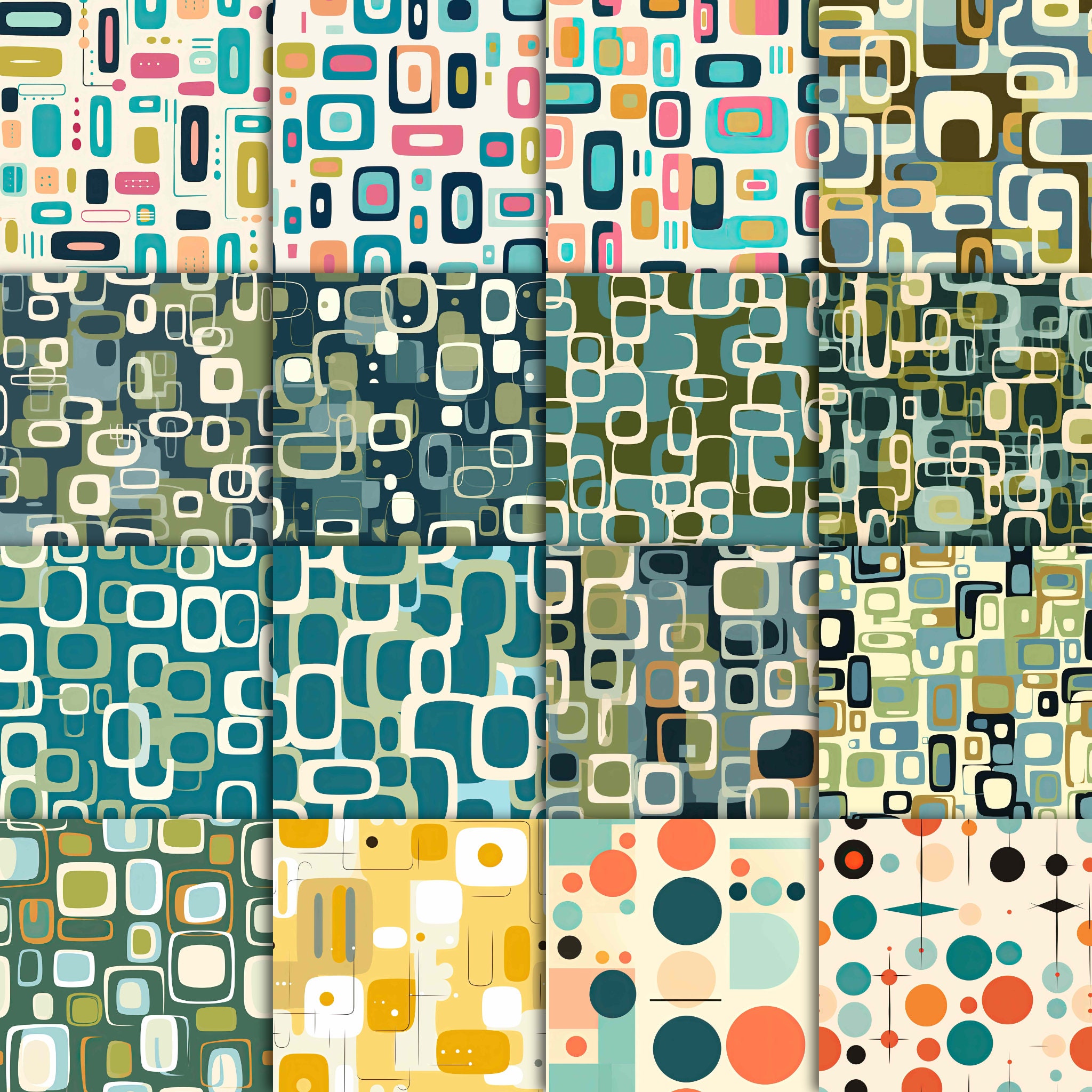 1950's Abstract Shapes Digital Paper 4 - Etsy