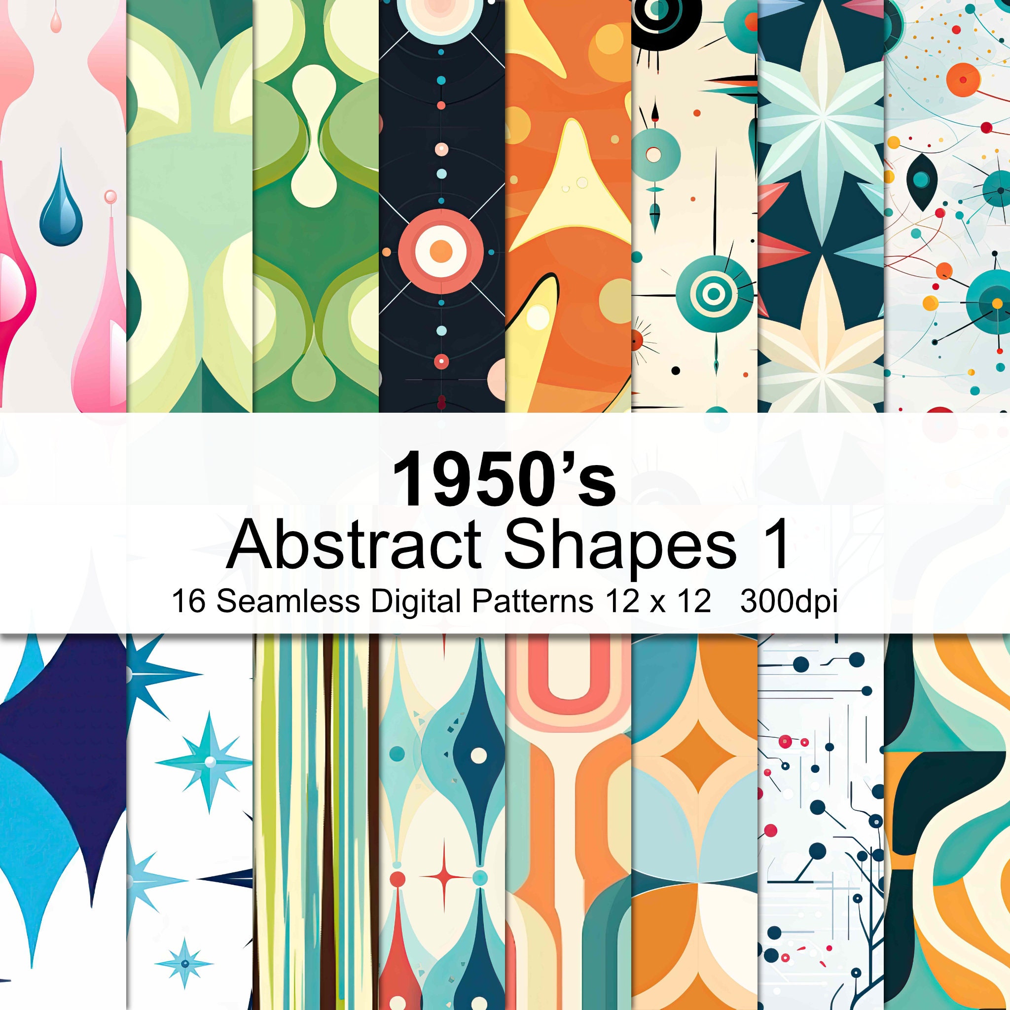 1950's Abstract Shapes Digital Paper 1 - Etsy
