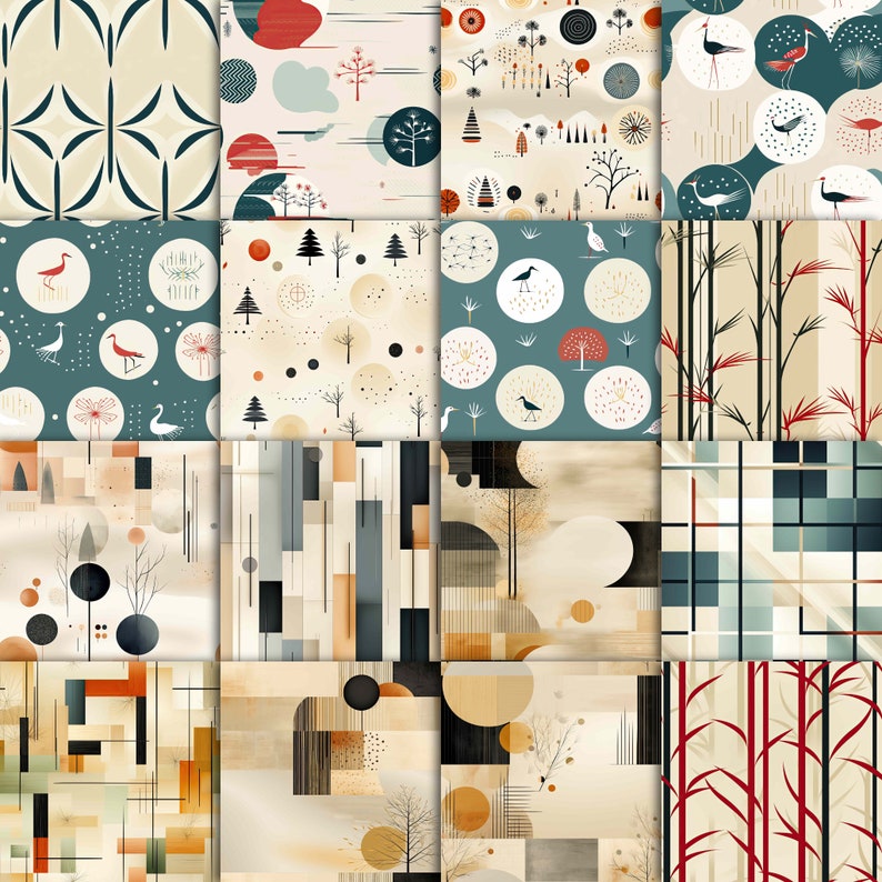 Japanese Japandi Patterns 3 - Japanese Japandi Digital Paper - Etsy