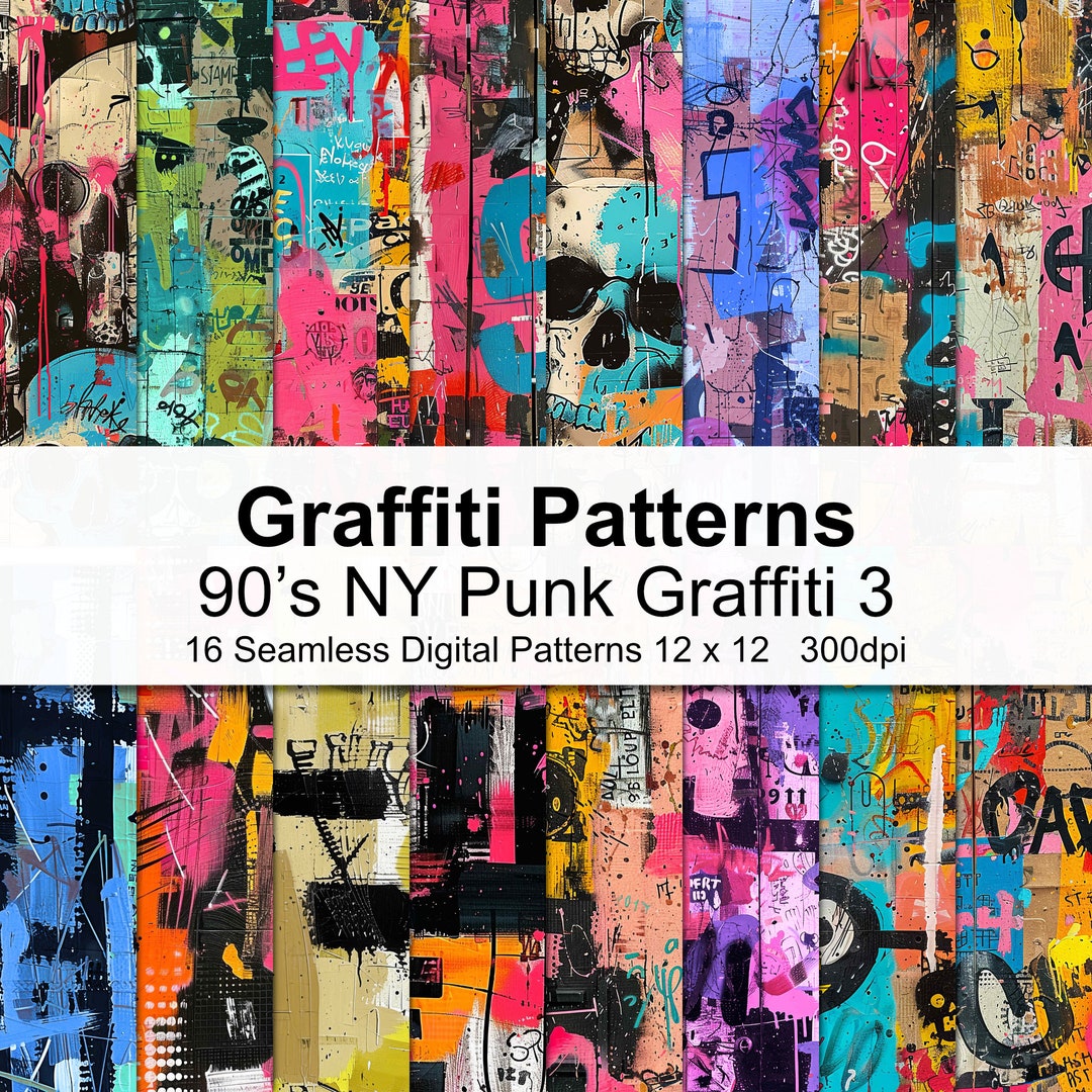 90's NY Punk Graffiti Patterns Digital Paper 3 - Etsy