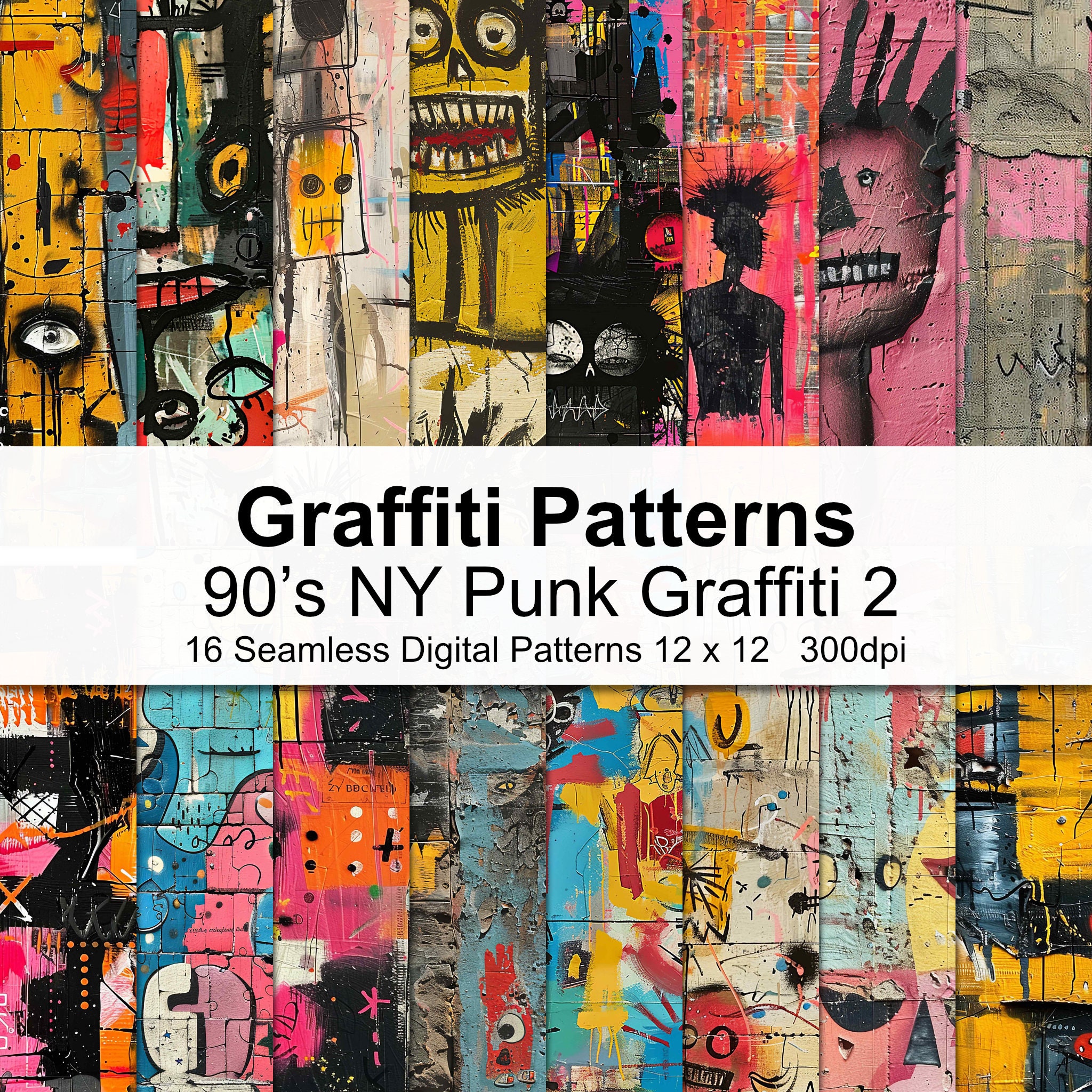 90's NY Punk Graffiti Patterns Digital Paper 2 - Etsy
