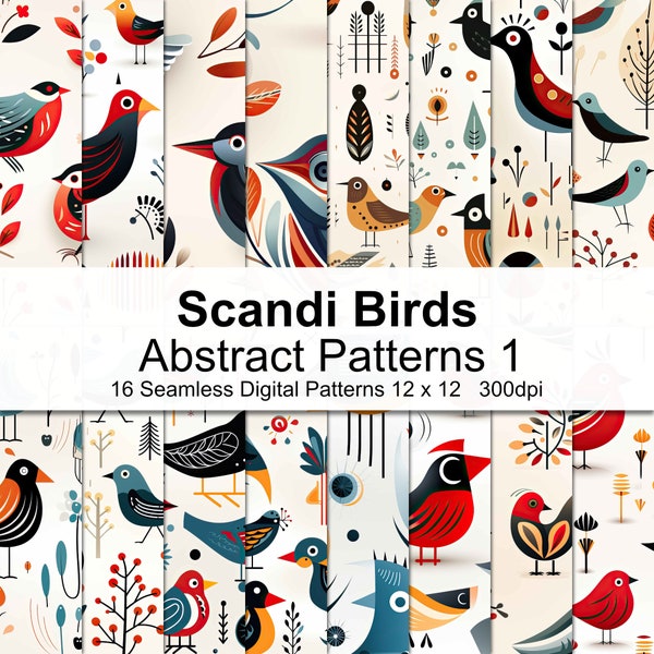 Scandi Bird Abstract Patterns Digital Paper 1