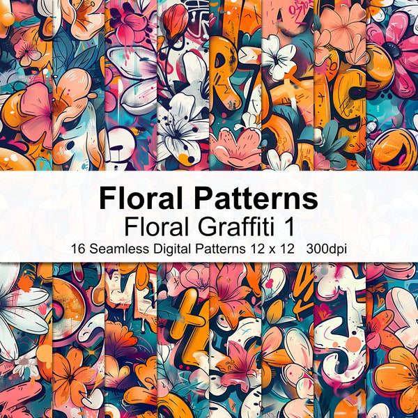 Floral Graffiti Patterns Digital Paper 1
