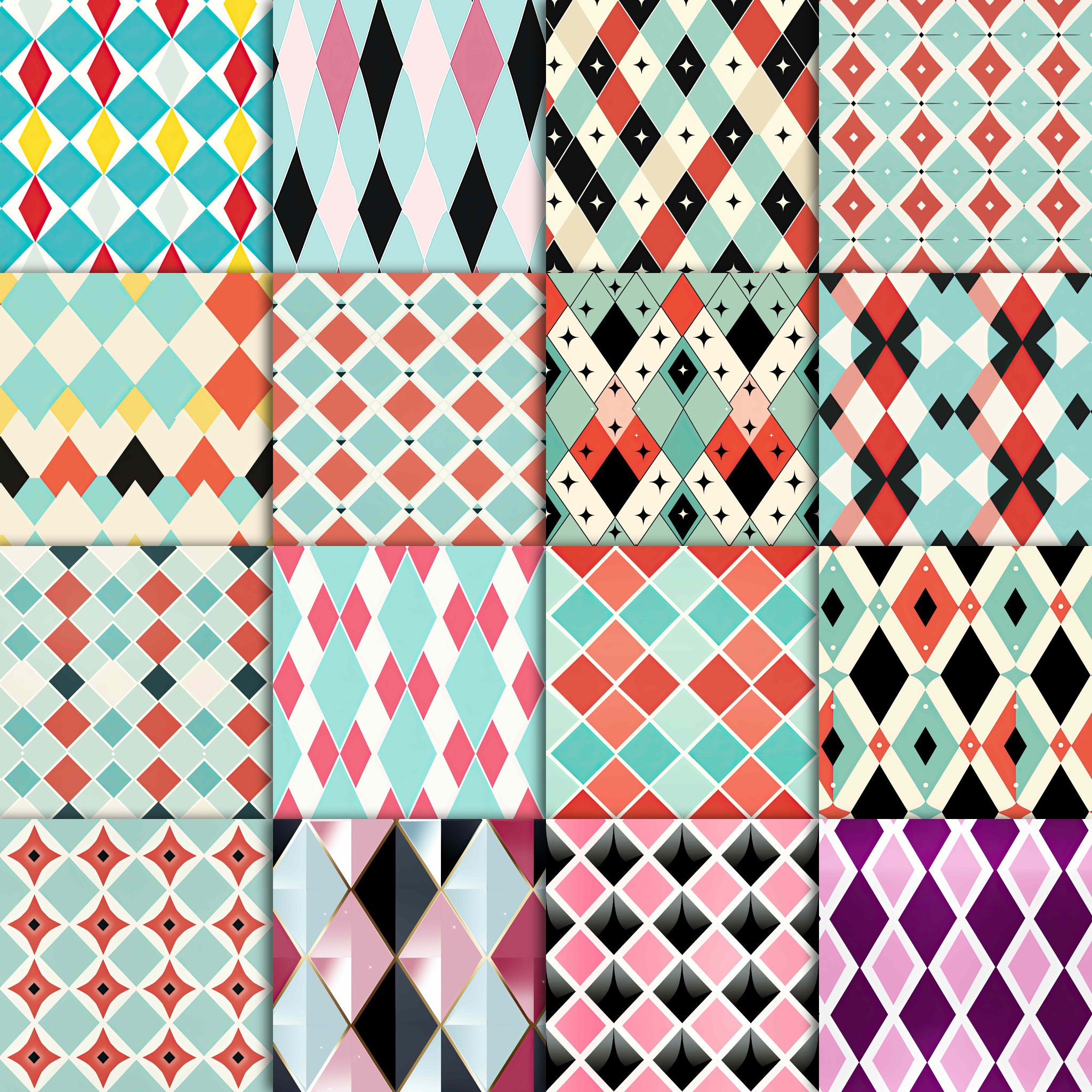 1950's Multipack 2 - 1950's Diamond Patterns Digital Paper - Etsy