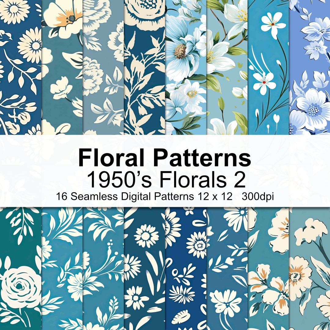 1950's Floral Patterns Digital Paper 2 - Etsy