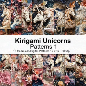 Kirigami Unicorn Patterns Digital Paper 1