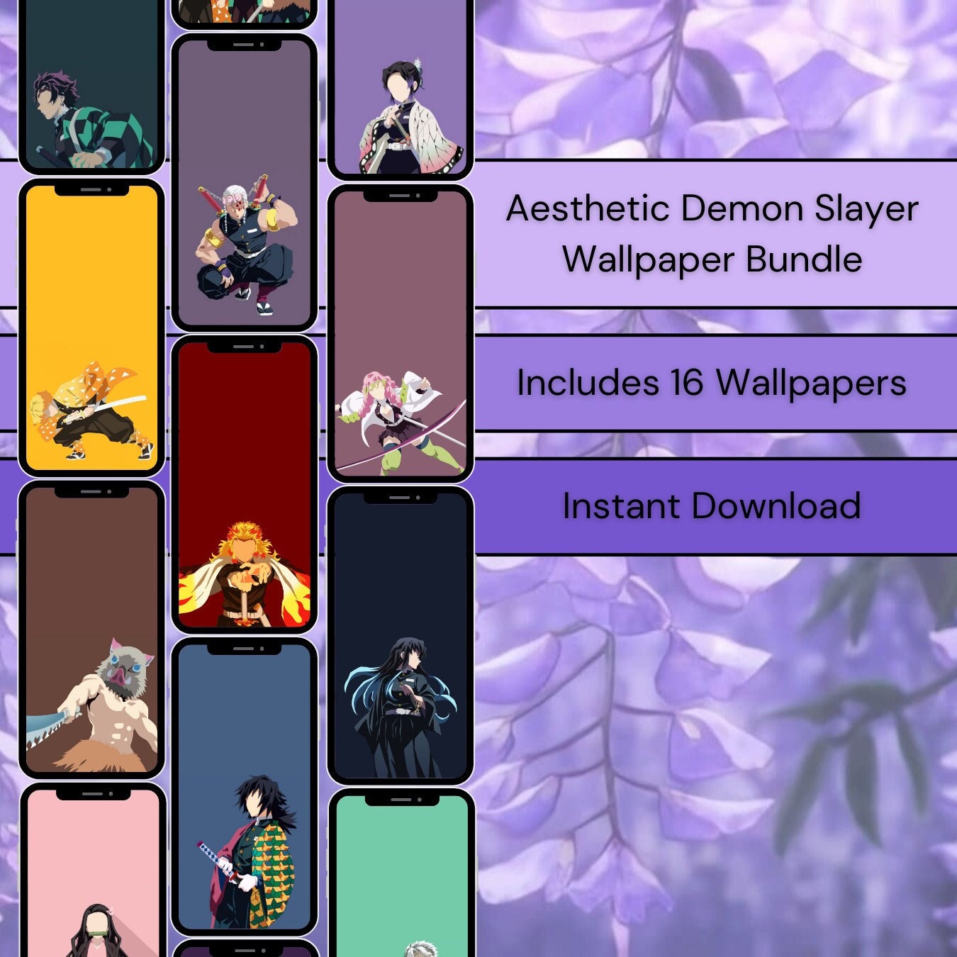 16 Aesthetic Demon Slayer Wallpapers | Instant Download | Anime Wallpaper Bundle | iPhone Wallpaper.