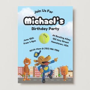Invitación de cumpleaños editable de Dog Man, plantilla digital de invitación de fiesta de cumpleaños imprimible, invitación de cumpleaños para niños