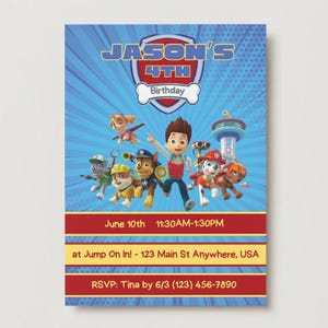 Editable Dog Squad Theme Birthday Invitation, printable birthday party invite digital template, Kid&#39;s Birthday Invite