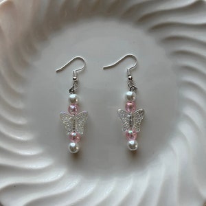 Pink Butterfly Coquette Cute Dangle Earrings