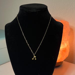 18K Gold Plated Cherry Necklace - Dainty 16 Inch Fruit Pendant Necklace Non Tarnish Minimalist Gold Chain Waterproof Jewelry Gift for Her
