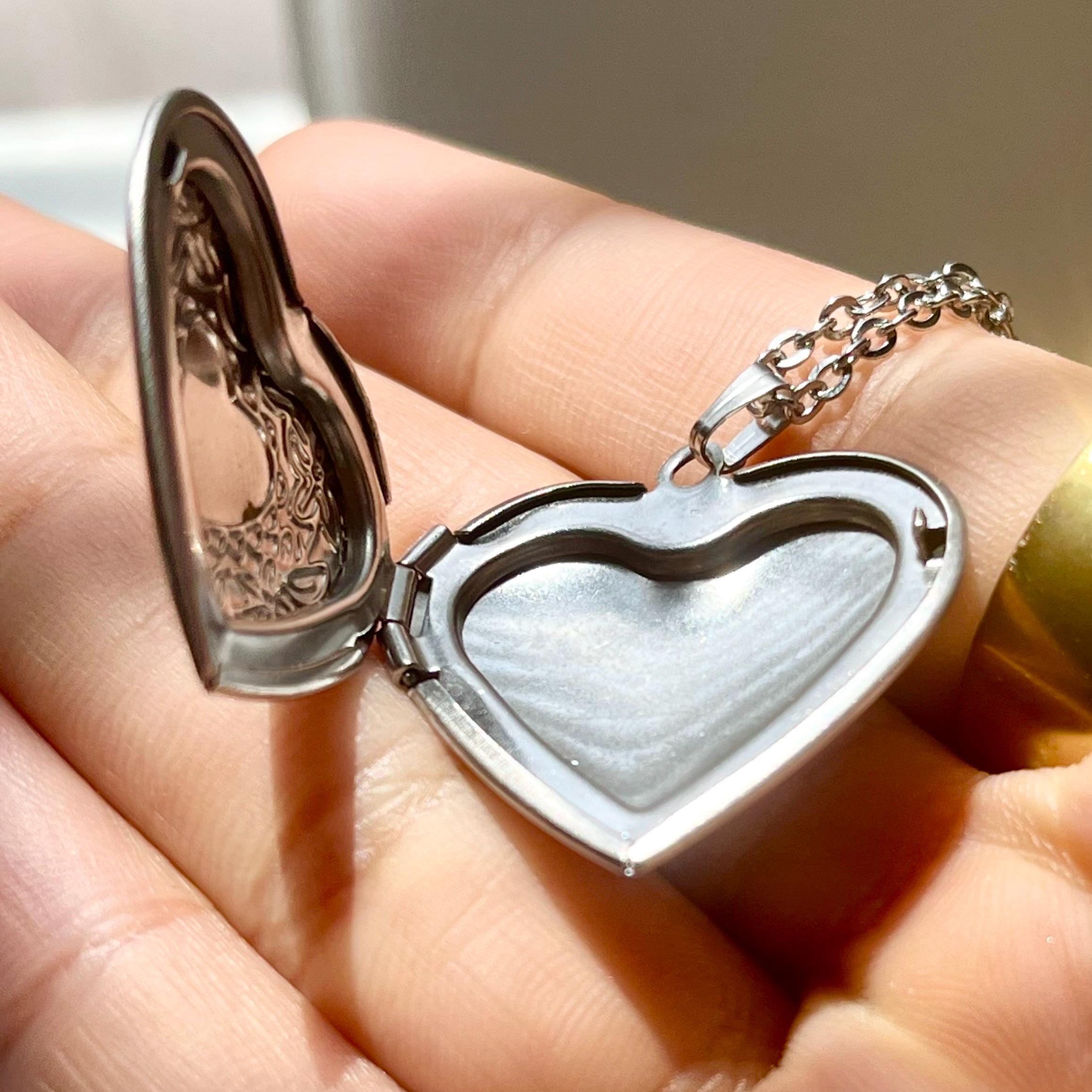 Silver Heart Locket Necklace - Heart Locket Toggle Clasp