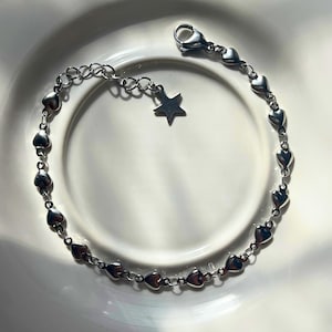 Silver and Gold Heart Chain Link Bracelet: Stainless Steel Stackable Wristwear