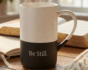Be Still Speckled Christian Ceramic Mug, Psalm 46:10 Scripture Gift, Two-Tone Glaze