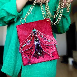 Handbag with embroidery Pink moth image 1