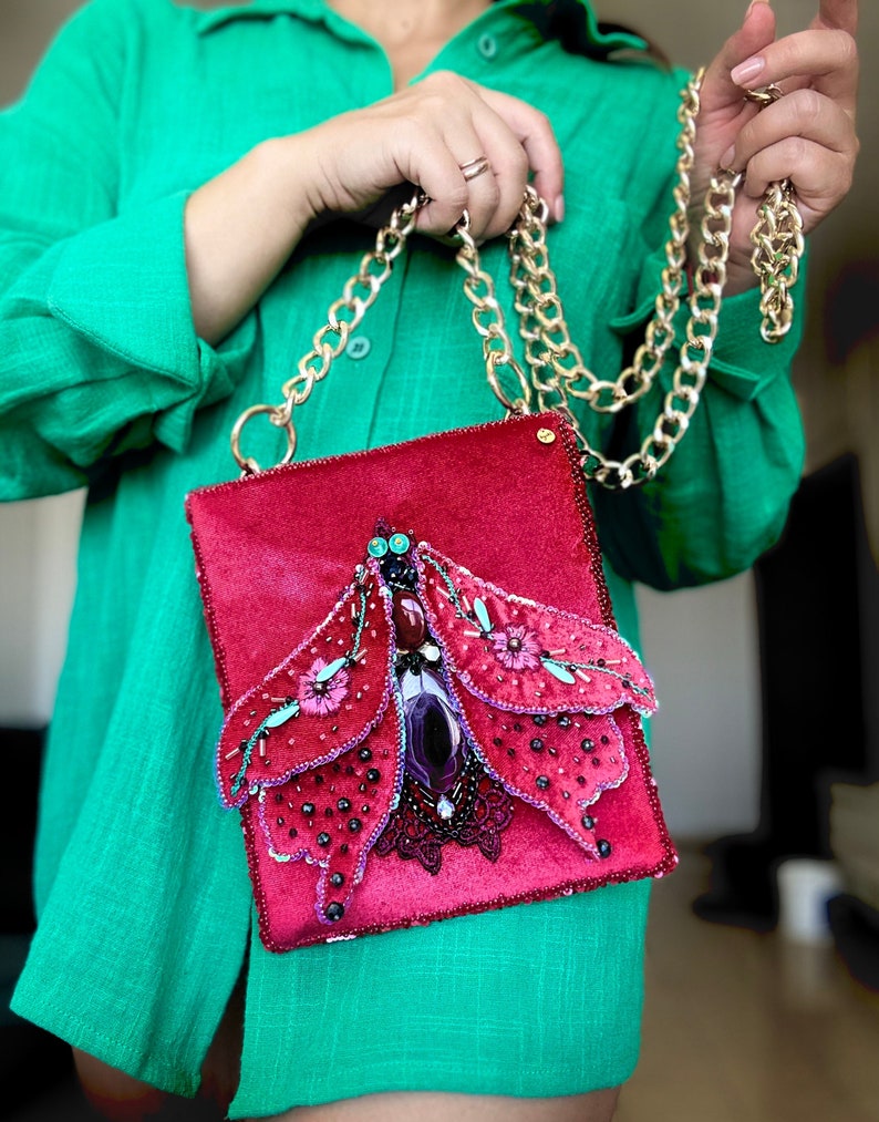 Handbag with embroidery Pink moth image 1