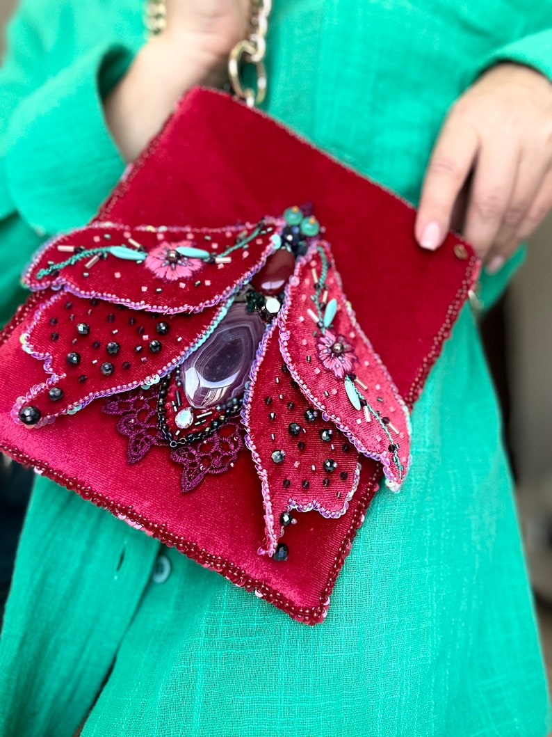 Handbag with embroidery Pink moth image 6
