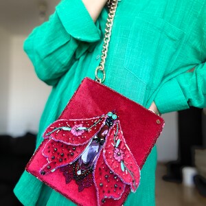 Handbag with embroidery Pink moth image 4