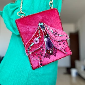 Handbag with embroidery Pink moth image 5