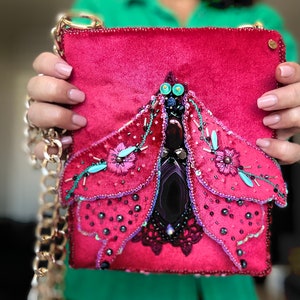 Handbag with embroidery Pink moth image 2