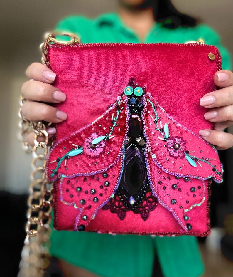 Handbag with embroidery Pink moth image 2