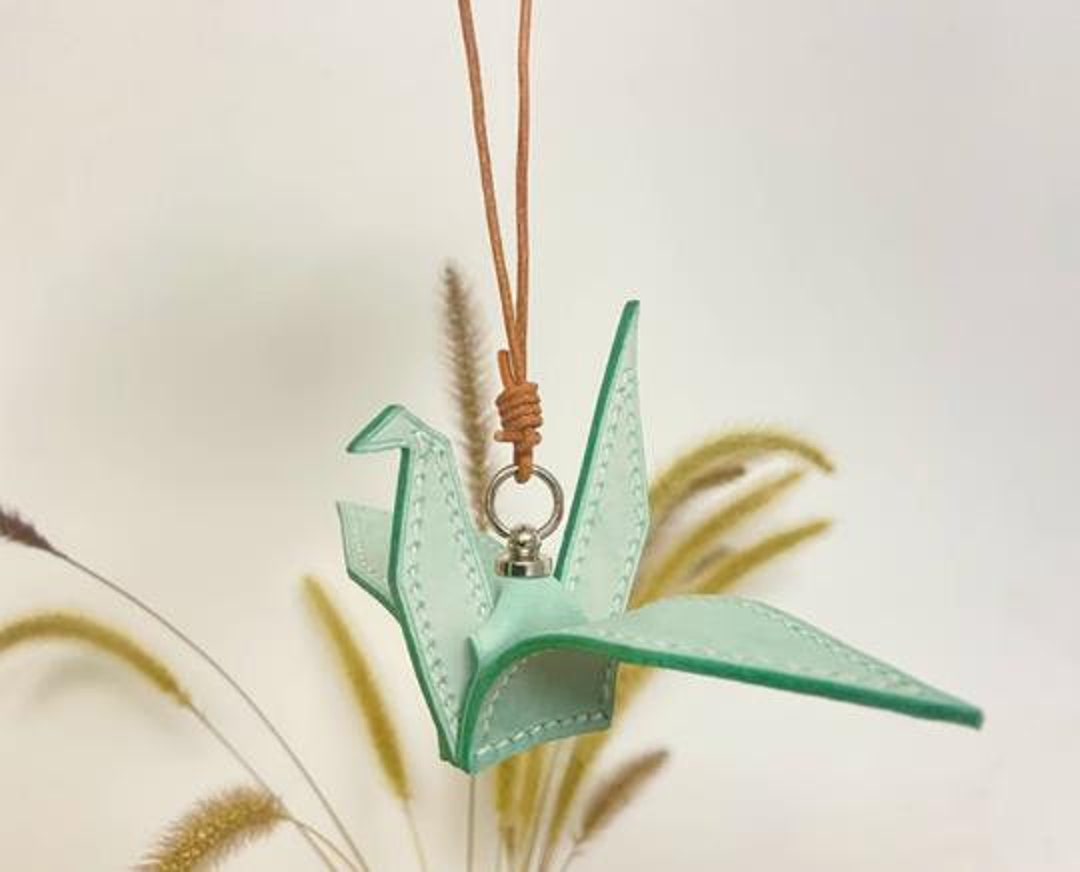 Leather Paper Crane Pendant, Handmade Leather Bag Pendant, Paper Crane