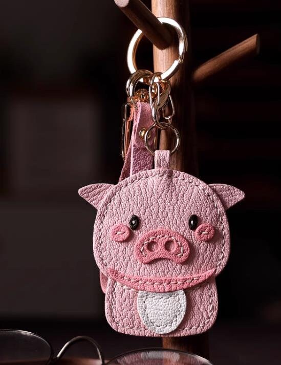 Womens Designer Keychains Cute Leather Piggy Keyrings for Women, Green