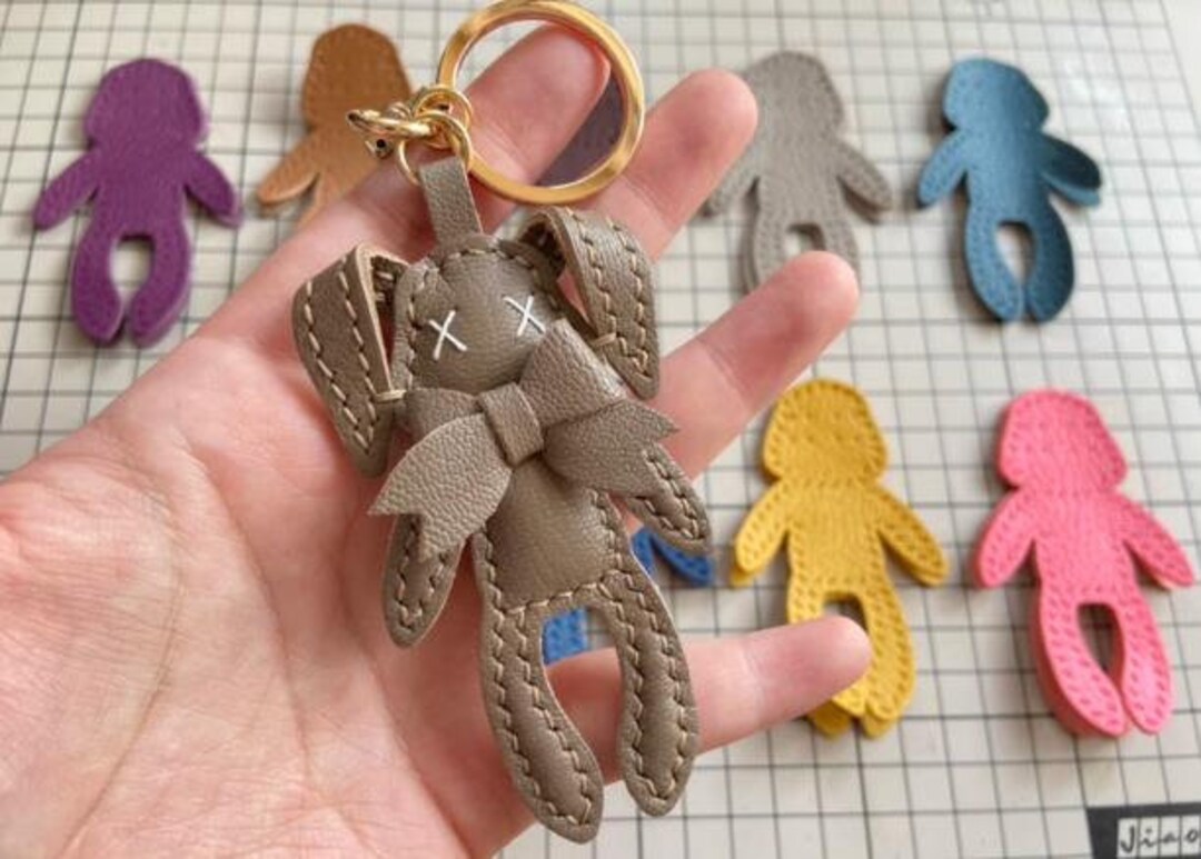 Leather Rabbit Pendant, Handmade Leather Bag Pendant, Rabbit Leather