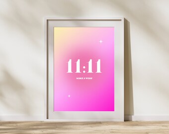 11:11 Wydrukuj | Plakat z liczbą aniołów | Afirmacja duchowa | Numerologia | Wszechświat | Sekwencja liczb | Synchronizacja | Minimalistyczny wystrój domu