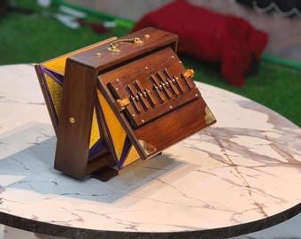 SHRUTI BOX 1Line | C4-C5|Middle octeve|Oak colour with golden decoration and premium wooden accessories