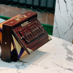 Shruti Box: Medium Size, Deep Brown, Golden Brass Decoration/ LOWER OCTEVE C3-C4 NOTES