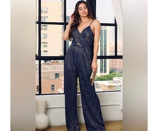 Women’s V Neck Shimmer Jumpsuit