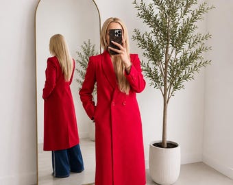 Red Bold Vintage Trench Double Breasted Coat