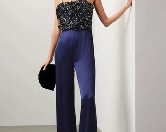 Badgley Mischka Navy Blue Jumpsuit