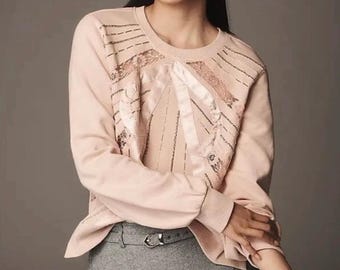Anthropology Beaded Pink Women’s Sweater