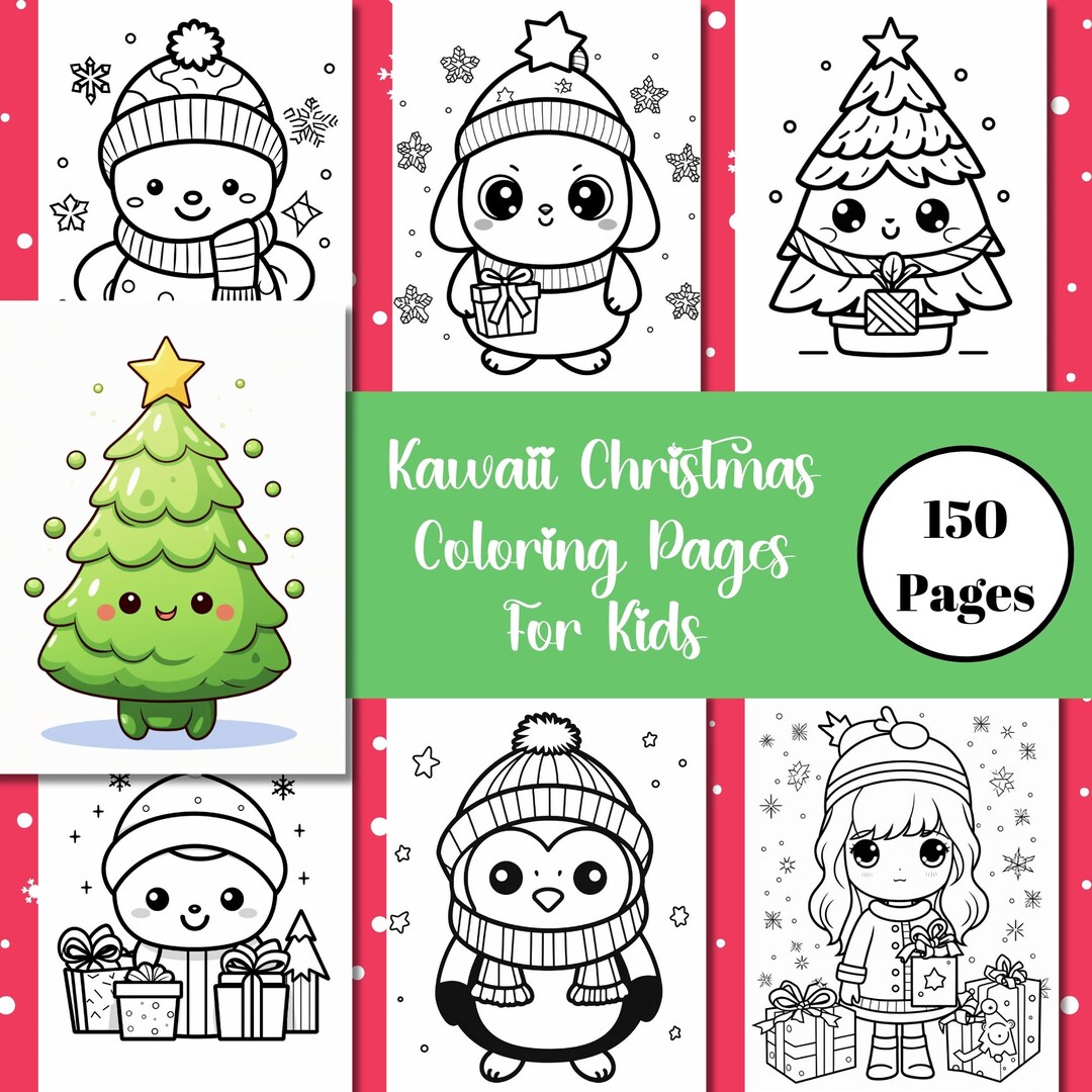 Kawaii Christmas Coloring Pages for Kids, Printable Easy Cute Winter