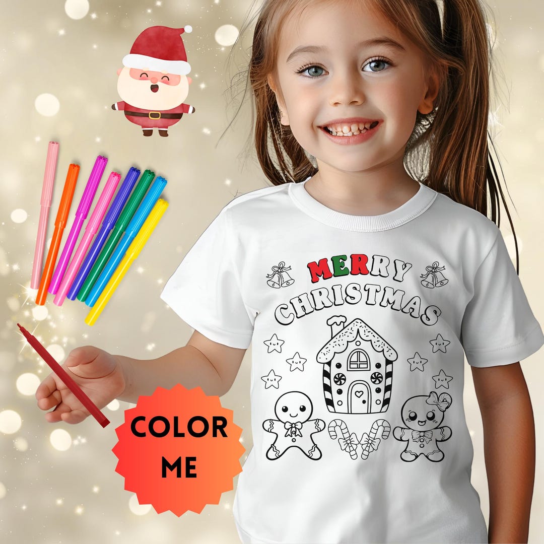 Christmas Coloring T-shirt for Kids & Toddlers Gingerbread Shirt ...