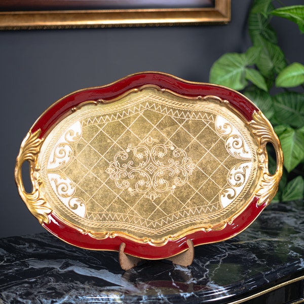 Dora Art Italian Rosewood Handmade Gold Leaf Plated Presentation Tray.