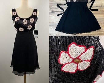 Vintage 90s Y2K silk beaded mini flower dress by Tabloid