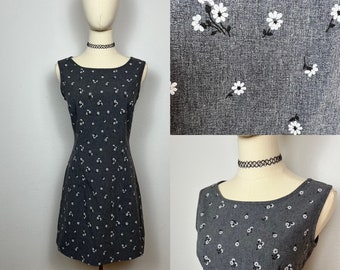Vintage 90s Floral Mini Tank Dress, Gray Y2K Made in USA