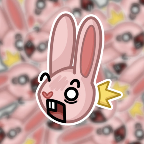 Surprised Bunny Sticker — Cute & Silly Kawaii Pink Bunny Laminated Glossy Sticker, Decorative Sticker