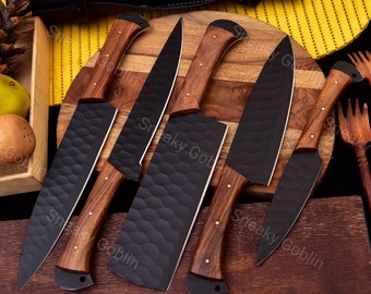 Hand Forged Damascus Steel Chef Knives Set, 5Pcs Kitchen Knives Set, Damascus Kitchen Knives set, anniversary gift Best Gift for him or her