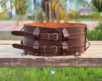 Ceinture corset en cuir - Large serre-taille en cuir fait main pour steampunk, vêtements médiévaux et de festival