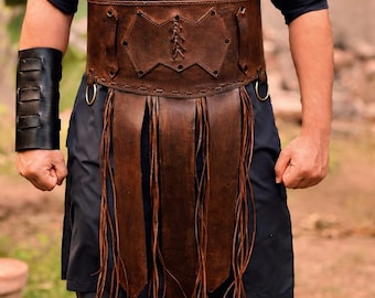 Viking Leather Warrior Belt – Medieval LARP Costume – Norse Gladiator Waist Belt