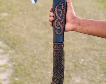 Hache Viking Artisanale Tatla, Lancer Ou Tonneaux, Manche Frêne, Acier Carbone, étui Cuir