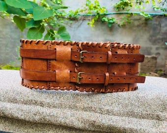 Medieval/Barbarian Warrior Laced Leather Wide Belt, LARP Medieval Cosplay Costume