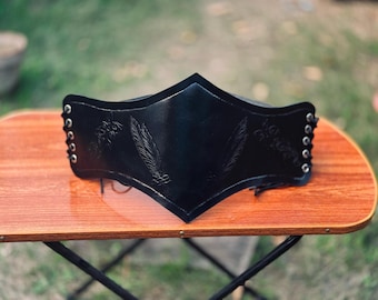 Handmade Leather Corset Belt, Tooled Underbust Renaissance Costume