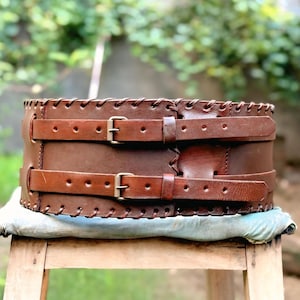 Medieval/Barbarian Warrior Laced Leather Wide Belt, Brown Color