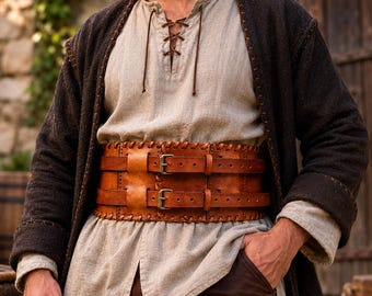 Medieval Leather Waist Belt | Viking LARP Corset Belt | Renaissance Costume Accessory